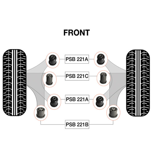 thumbnail image 2 of Floflex Polyurethane Front Wishbone Arm Bush Kit For Land Rover Discovery 4 2009-2016 2 of 6